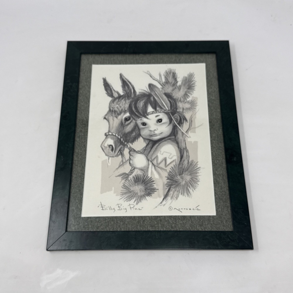 Billy Big Pine Monte Montague Native American Boy Horse Print Vintage 50s Framed
